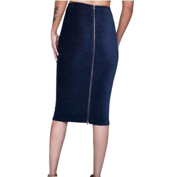 UO Copperative Navy Blue Stretch Corduroy Knee Length Full Zip Skirt Large - Picture 2 of 12